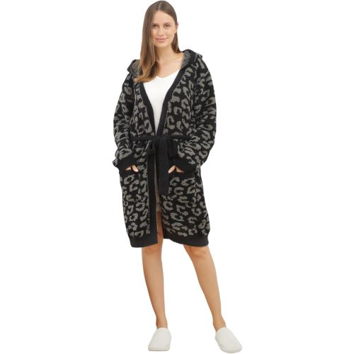 bearberry Hooded Robe Cozy Leopard Robe Lightweight Soft Plush Bathrobe with Pockets for Women