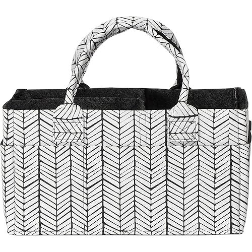 Sammy & Lou Diaper Caddy Organizer - Collapsible Tote Bag with Handles - Organizer for Diapers, Wipes & Baby Changing Supplies - Felt Storage Organizing Bin for Car, Desk, Nursery (Herringbone)