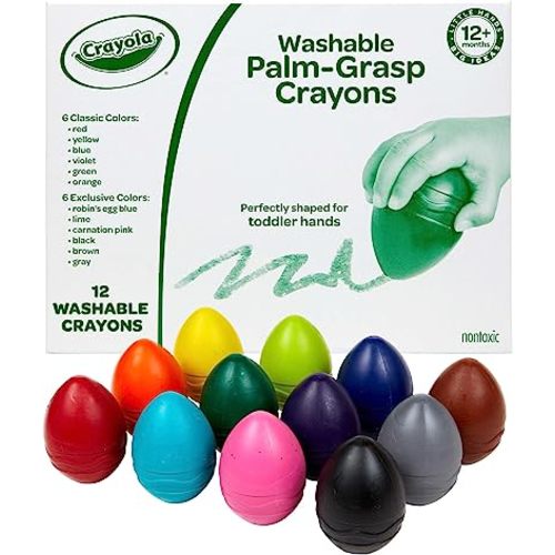 Crayola Large Egg Crayons (12ct), Jumbo Washable Crayons for Toddlers, Preschool Art Supplies for Toddlers, Classroom Must Have, Ages 1+
