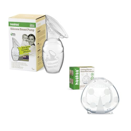 haakaa Manual Breast Pump 4oz./100ml & Ladybug Breast Milk Collector 1.4oz./40ml,1pc Combo for Nursing Mom