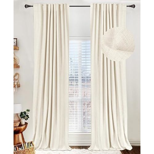 100% Blackout Shield Linen Blackout Curtains for Bedroom 84 Inches Long,Back Tab/Rod Pocket Living Room Drapes,Thermal Insulated Textured Blackout Curtains 2 Panels Set,50" W x 84" L,Light Cream