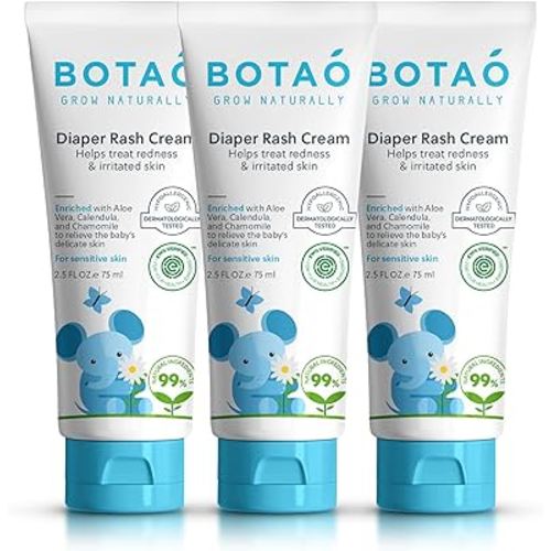 Baby's Natural Diaper Cream | Organic Diaper Cream EWG Verified | Naturally Soothes Baby Rashes | Baby zinc Ointment Natural | For Sensitive Skin with Aloe Vera & Calendula, 2.5Oz (3 Pack)