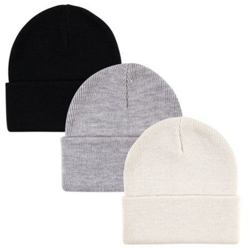Hudson Baby Unisex Knit Cuffed Beanie 3pk, Cream Black, Infant Toddler