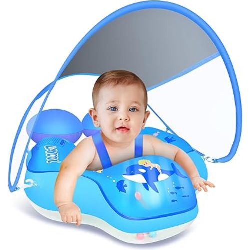 LAYCOL Baby Pool Float with UPF50+ Sun Protection Canopy,Add Tail Never Flip Over Inflatable Baby Float,Toddler for Age of 3-36 Months
