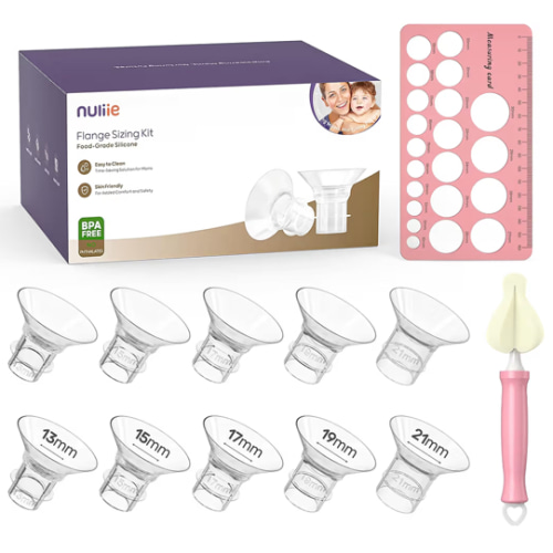 Nuliie 10PCS Flange Sizing Kit 13/15/17/19/21mm for 24mm Flange/Shield of Most Pumps, Silicone Flanges Insert for Momcozy/Spectra Electric Breast Pumps, Pumping Essential Kit for Moms