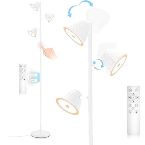 White 42W Tree Floor Lamp, 4200LM Super Bright LED Floor Lamps for Living Room with Remote & Touch Control, 3 Rotatable Lights 4 Color Temperatures, Modern Tall LED Standing Lamp for Bedroom Office