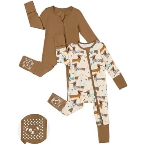 PATPAT Baby Footie Mitten - Supersoft Bamboo Viscose - Infant Clothes Girls Boys - 2 Way Zipper Anti Slip Long Sleeve Romper
