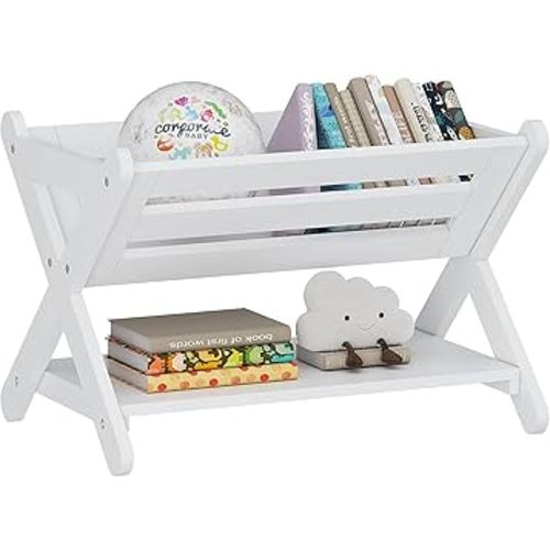 UTEX Kids Book Caddy with Shelf, Kids Bookcase Storage with Shelf, Kids Book Storage Organizer for Toddlers, Kids, White