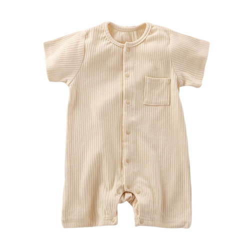 Loopsun Romper, Children's Solid Breathable Cotton Jumpsuit Summer Clothes Boys Girls Round Neck Short Sleeve Rompers Beige 3-6 Months
