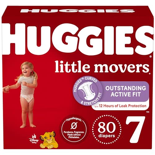 Huggies Size 7 Diapers, Little Movers Baby Diapers, Size 7 (41+ lbs), 80 Count (2 packs of 40)