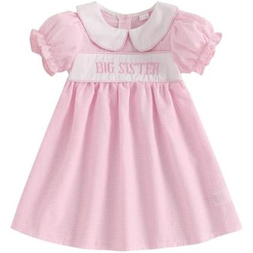 Big Sister Little Sister Matching Outfits Short Sleeve Bubble Romper Smocked Dress Toddler Girl Summer Clothes
