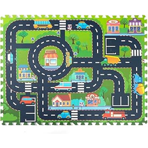 Foam Play Mat for Baby, Interlocking Foam Tiles, Foam Floor Mats City Road Track Puzzle Mat 12 Pieces