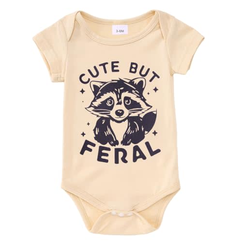 MODNTOGA Infant Girl Boy Bodysuit Cute But Feral Raccoon Graphic Onesie Newborn Baby Animal Print Short Sleeve Romper Tops