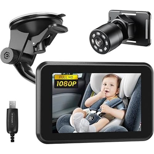 Itomoro Baby Car Camera USB Plug, 4.3" HD Night Vision Car Baby Monitor with Camera, Safety Seat Baby Car Mirror for Rear Facing 5 Mins Easy Installation