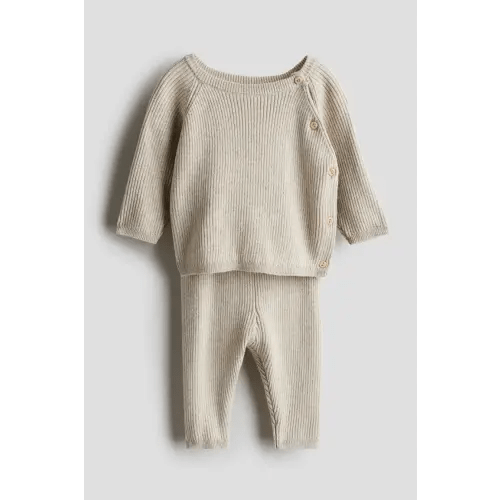 2-piece cotton set, Regular waist, Round neck, Light beige
