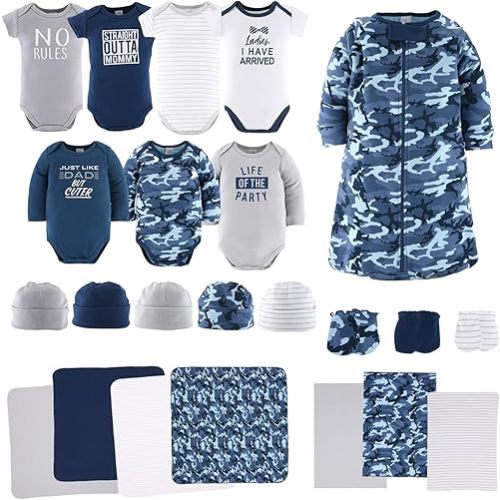 The Peanutshell Baby Layette Gift Set for Boys - 23 Piece New Born Boy Gift Set, Baby Clothes & Newborn Essentials Must Haves - Newborn Clothes 0-3 Months - Blue Camo
