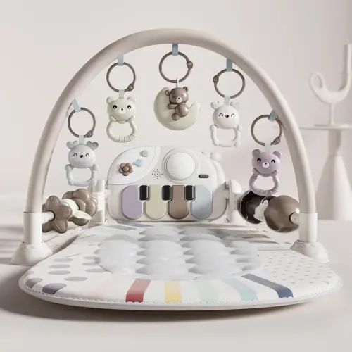 Baby Gym with Kick and Play Piano, Baby Play Mat Tummy Time Activity Gym Mat with 5 Infant Sensory, Music & Lights Boy or Girl for Newborn 0 to 3 6 9 12 Months