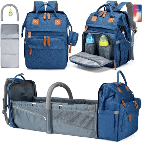 Diaper Bag Backpack, Large Baby Diaper Bags for Boys Girls, Baby Bag with USB Charging Port, Multifunction Waterproof Travel Back Pack for Moms Dads, Blue