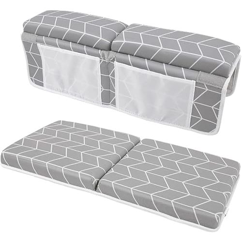 Baby Bath Pad Kneeler 1.77 inch Soft Baby Bath Kneeler Pad 4 Organizer Pockets Bathtub Pad for Newborn Girls Boys Plaid