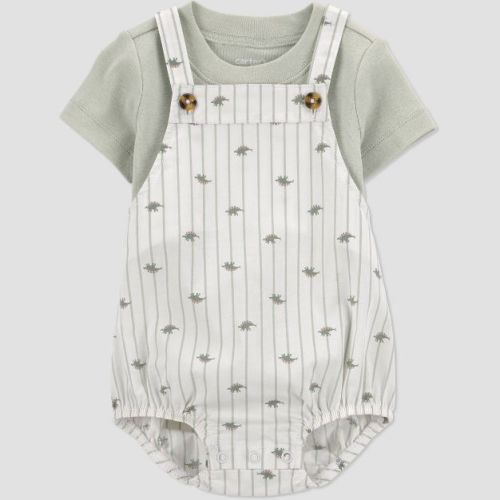 Carter's Just One You® Baby Boys' 2pc Striped Dinosaur Overalls Set - Green 3M
