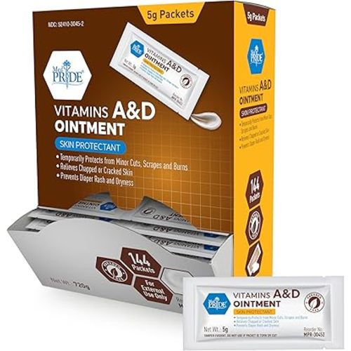MED PRIDE Vitamins A&D Ointment Diaper Rash Cream Packets Adults AD Skin Protectant 5g Packets 144 Ct Lanolin & Petrolatum for Chafing Cuts Dry Skin