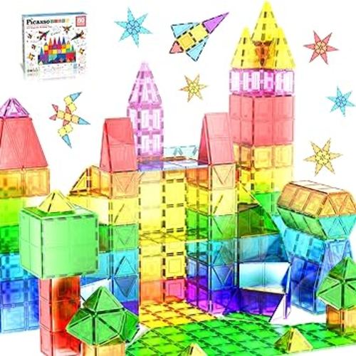 PicassoTiles 60 Piece Set 60pcs Magnet Building Tiles Clear Magnetic 3D Blocks Construction Playboards - Creativity beyond Imagination, Inspirational, Recreational, Educational, Conventional