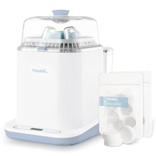 Papablic Bottle Washer Pro, Baby Bottle Washer & Sterilizer & Dryer for Bottles, Pump Parts, & Baby Essentials - Quick & Clean with 60 Detergent Tablets & 12PCS Descaling Tablets, Light Blue