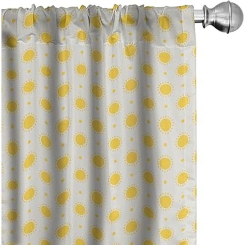 Ambesonne Geometric Window Curtains, Sun Motif Colorful Polka Dots Summer Themed Heavenly Bodies Celestial Elements, Lightweight Decor 2-Panel Set with Rod Pocket, Pair of - 28" x 63", Yellow White