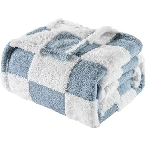 Fleece Baby Blanket for Boys 3D Checkerboard Design, Warm Cozy and Fluffy Infant Newborn Toddler Small Receiving Blankets for Crib Stroller, 30x40 Inches, Blue