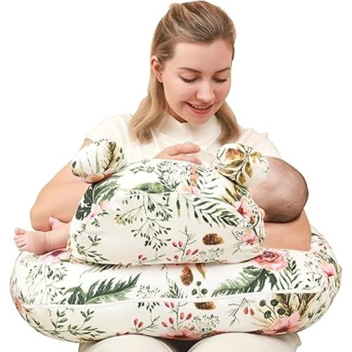 Nursing Pillow for Breastfeeding, Breast Feeding Pillow for Mom Support, Adjustable Waist Strap and Removable Cotton Cover, Rose