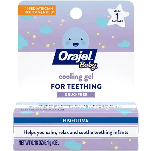 Orajel Baby Nighttime Cooling Gel for Teething, Drug-Free, 1 Pediatrician Recommended Brand for Teething, One .18oz Tube