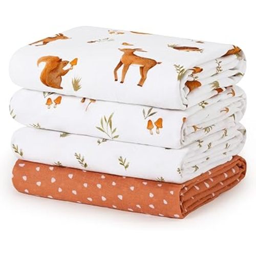 david's kids 4 Pack Baby Muslin Swaddle Blankets, 100% Cotton and Ultra Soft Breathable Receiving Blanket Wrap for Boys Girls, New Born Essentials, Large 47 x 47 inches, Forest Animals