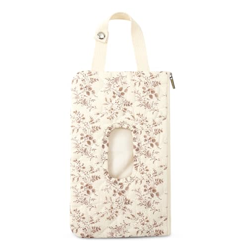 Quilted Baby Diaper and Wipes Pouch Portable Mommy Bag for Stroller Reusable Wipes Pouch with Lanyard for Casual Travel (Beige)