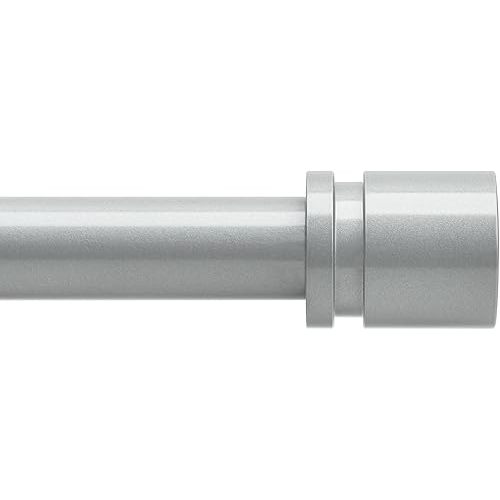 Curtain Rods for Windows 16 to 144 Inches Adjustable Length 1 Inch Diameter Window Curtain Rod with Aluminium End Cap, Silver Gray