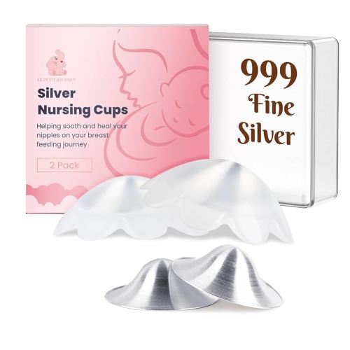 Original 999 Pure Silver Nursing Cups with Silicone Pads, Nipple Shields for Nursing Newborn Essentials, Silver Nipple Covers for Breastfeeding, Silver Nipple Guards for Soothing and Healing