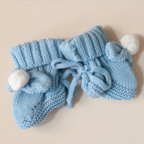 Knit Booties Pom Pom - Blue