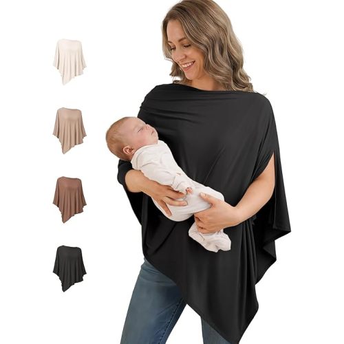 Konssy Nursing Cover for Breastfeeding, 360° Full Privacy Breathable Breastfeeding Cover, Multi-use Carseat Canopy(Chestnut)