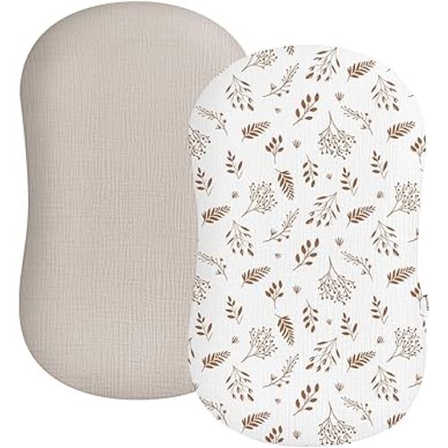 Muslin Baby Lounger Cover 2 Pack, Soft Breathable Newborn Lounger Pillow Cover for Boys Girls Infant