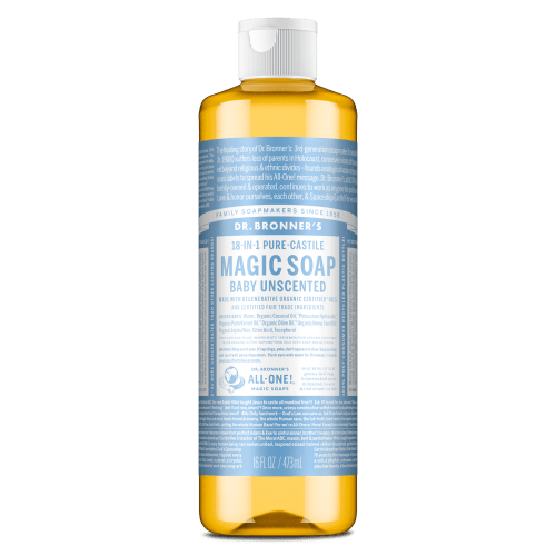 Dr. Bronner's Magic Soap - Baby Unscented - Pure-Castile Liquid Soap - 16 fl oz - for face, body wash, hands