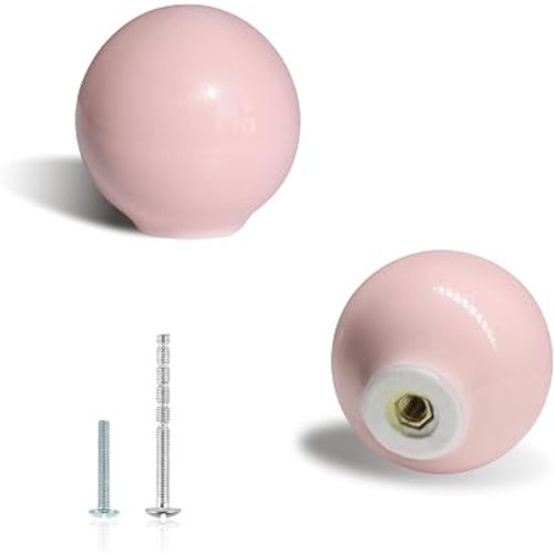 8 Pack Pink Dresser Knobs 1.3" Ceramic Cabinet Knobs Cute Colorful Single Hole Pulls for Drawer 33mm Round Cupboard Handles for Children's Room Kitchen Wardrobe Cabinet Bathroom (8, Pink)