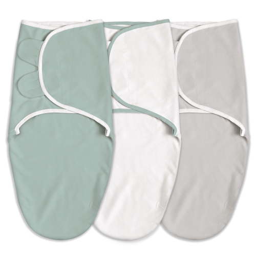 GLLQUEN BABY Cotton Swaddle Blankets, Adjustable Secure Fit, 3-Pack, Greyish Green, 0-3 Months