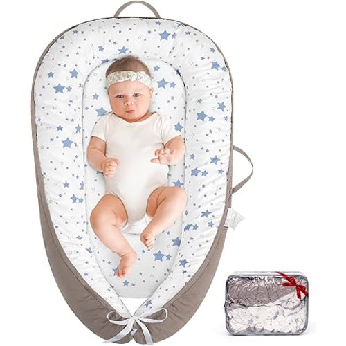 HKAI Baby Lounger – Soft Cotton Infant Floor Seat for Newborn to 24 Months, Portable Travel-Friendly Pillow for Boys & Girls