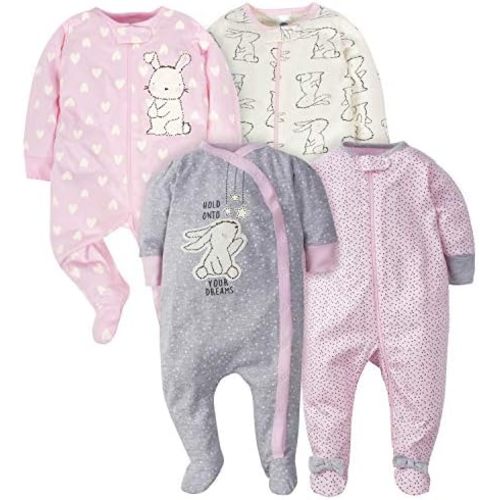 Gerber Baby Girls' 4 Pack Sleep 'N Play Footie