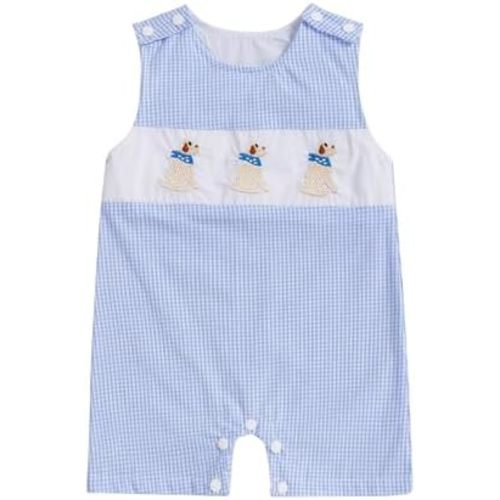 Karuedoo Newborn Baby Boy Summer Clothes Animal Embroidery Plaid Sleeveless Romper Jumpsuit Overall Bodysuit One-Piece Outfit