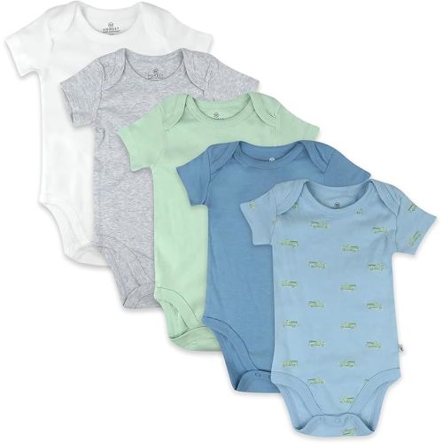 HonestBaby Baby Boys' 5-pack Short Sleeve Bodysuits One-piece 100% Organic Cotton for Infant Baby Boys