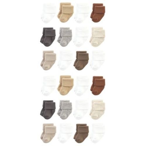 Hudson Baby Cotton Rich Baby Terry Socks 24-pack, Neutral Tones, 0-6 Months