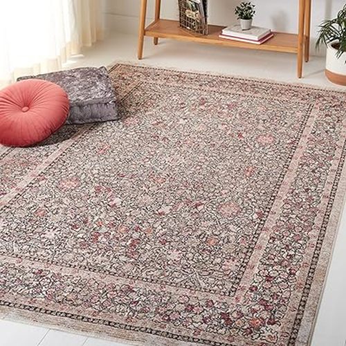 SAFAVIEH Crimson Collection Accent Rug - 4' x 6', Beige & Brown, Traditional Floral Oriental Design, Non-Shedding & Easy Care, Ideal for High Traffic Areas in Entryway, Living Room, Bedroom (CMS272B)