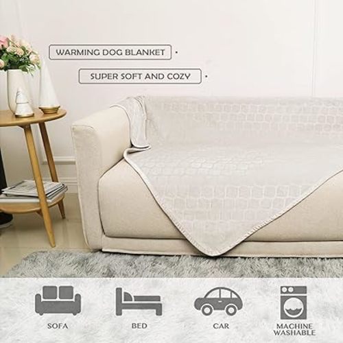 fuguitex Waterproof Dog Blanket Bed Cover Dog Crystal Velvet Moroccan Fuzzy Cozy Plush Pet Blanket Throw Blanket for Couch Sofa(82 * 102 inch, Cream+Beige)