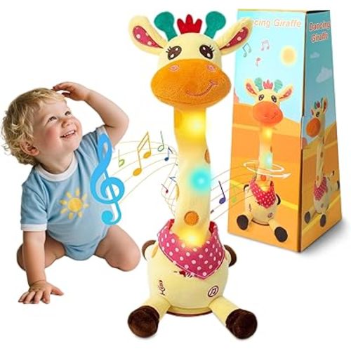 LUKETURE Dancing Talking Giraffe Toy Stuffed Plush, Cute Interactive Talking Giraffe Gift for Girls Boys Kids, Musical Baby Toys Singing 10 Children's Song Repeats What You Say (Dancing Giraffe)
