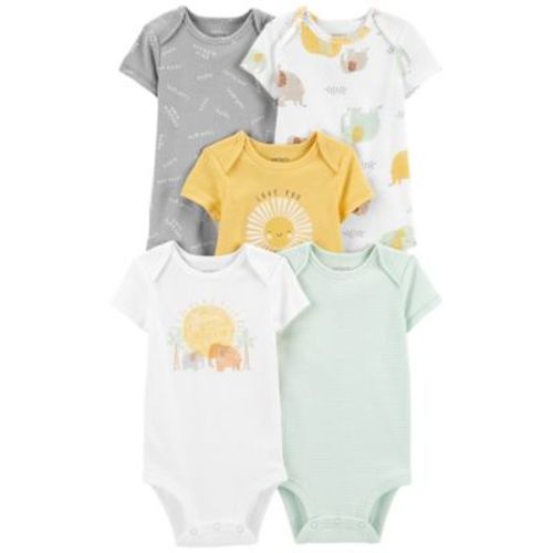 carter's® Size 3M 5-Pack Short Sleeve Original Bodysuits in Yellow/Grey - YELLOW/GREY - 3 MONTHS